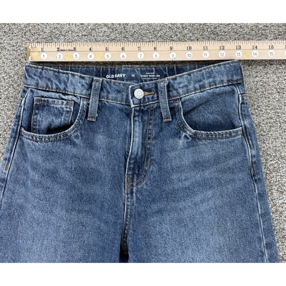 Old Navy Jeans Girls Jrs 12 Blue High Rise Baggy Wide Leg Adjustable Distressed - Picture 6 of 10